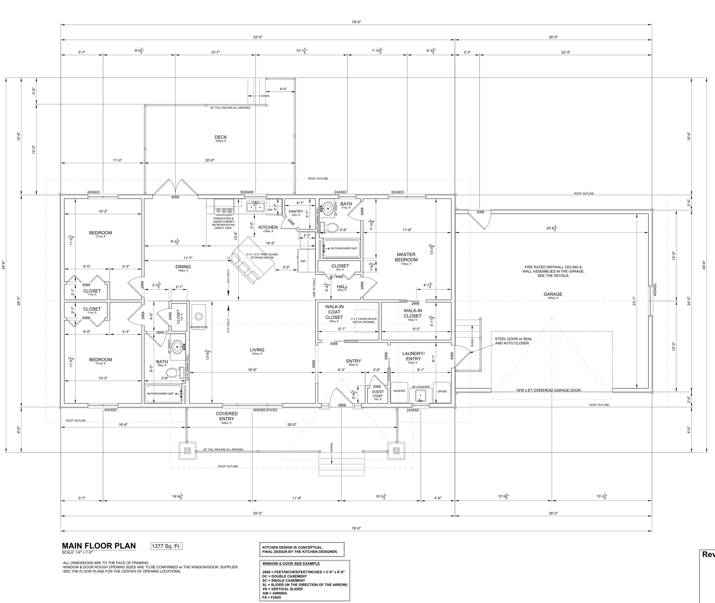 Example main floor plan drawing from reference plan RB-103.